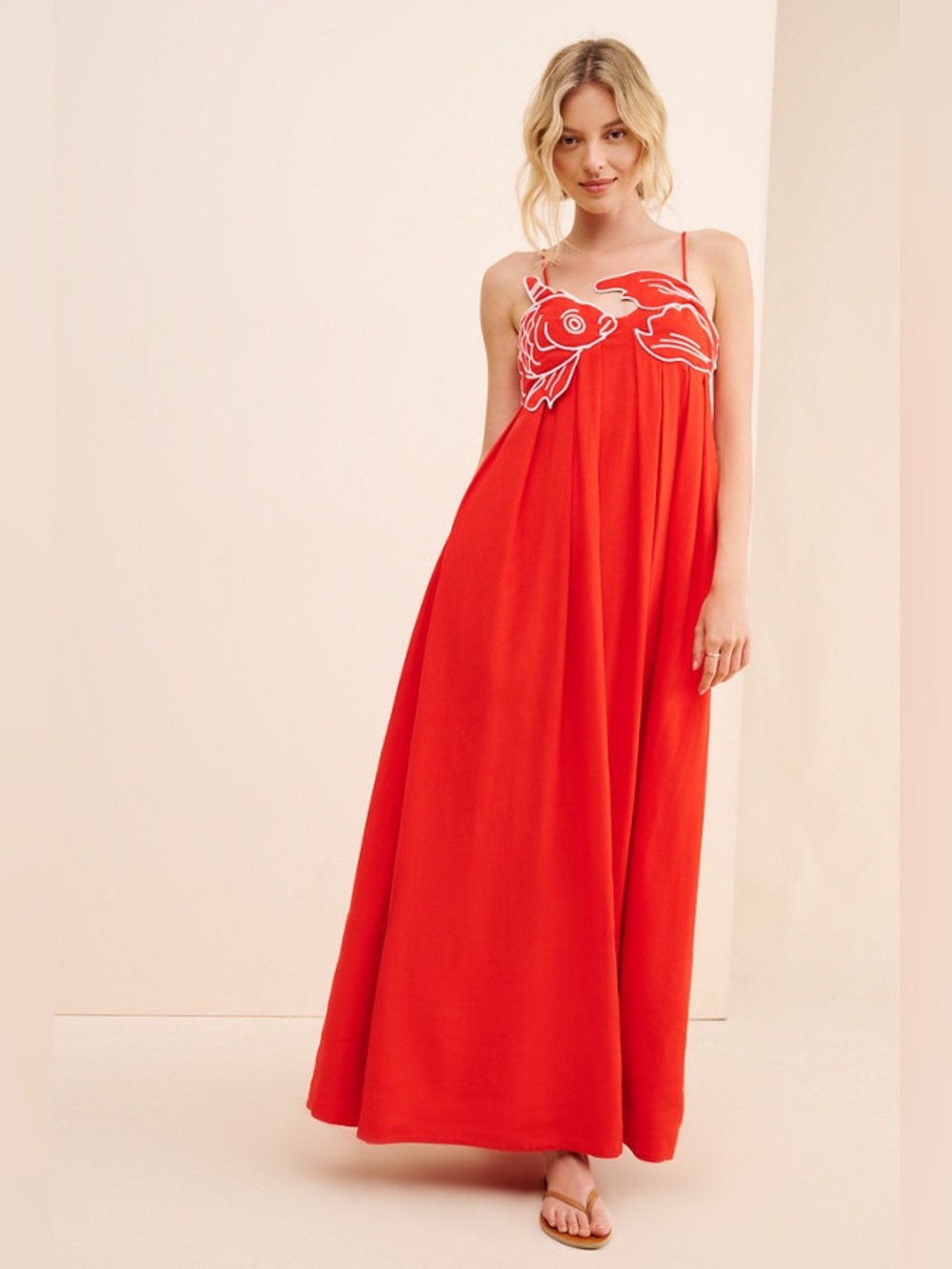 Farm Rio red koi fish maxi dress